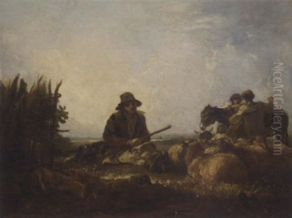 Shepherds In An Extensive Landscape Oil Painting by Thomas Barker