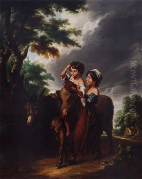 The Cottage Children With The Ass Oil Painting by Thomas Barker