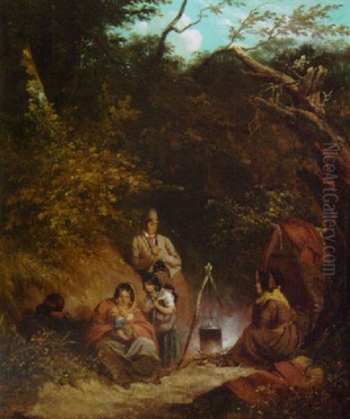 A Gypsy Encampment In A Wooded Glen Oil Painting by Thomas Barker