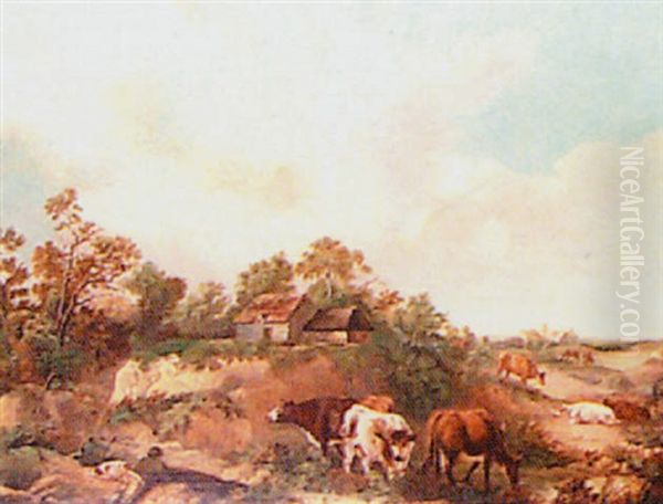 Extensive Country Landscape, With Drover And Cattle In The Foreground Oil Painting by Thomas Barker