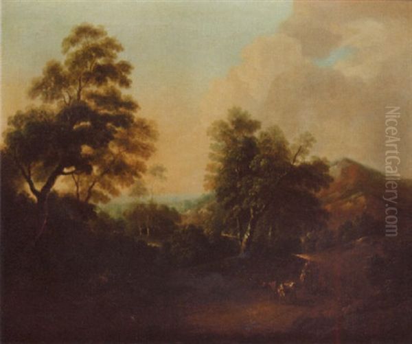 An Extensive Wooded Landscape With Droves And Cattle In The Foreground Oil Painting by Thomas Barker