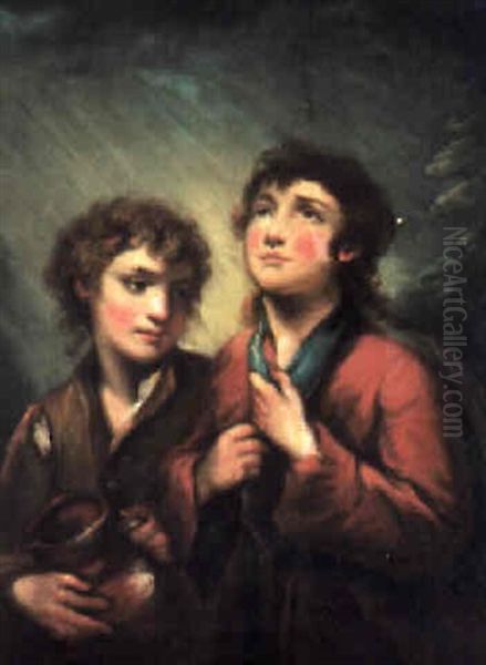 Portrait Of Two Children Oil Painting by Thomas Barker