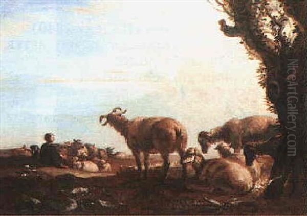 Shepherd Boy Resting With His Herd Oil Painting by Thomas Barker