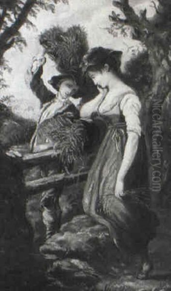 Two Figures At A Stile Oil Painting by Thomas Barker