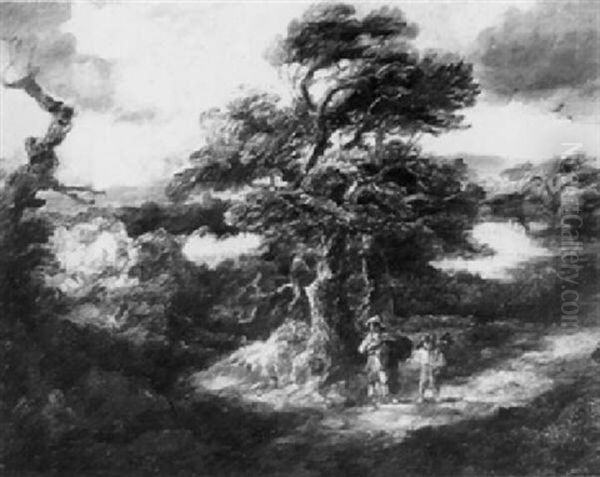 Figures On A Woodland Track Oil Painting by Thomas Barker