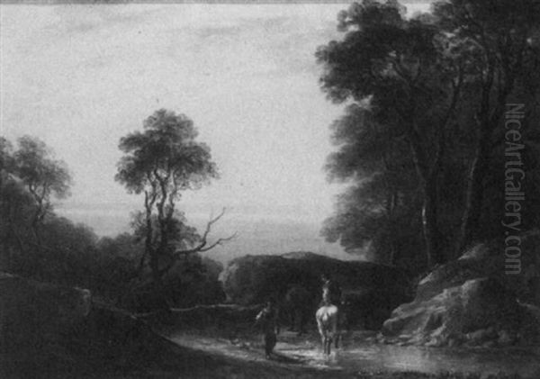 Evening River Landscape With Cattle Watering Oil Painting by Thomas Barker