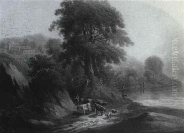 A River Landscape With Cattle And Drover Oil Painting by Thomas Barker