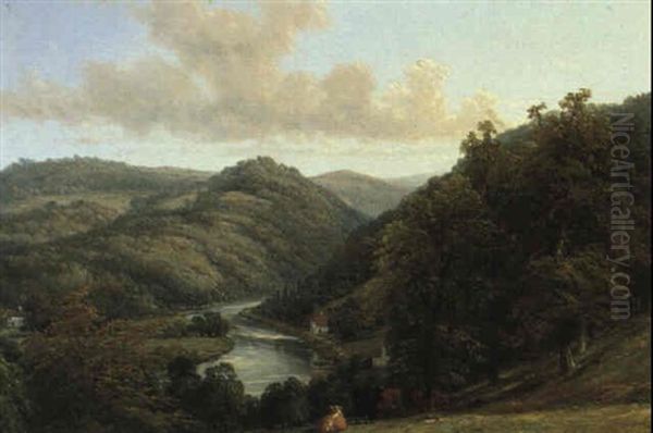 The Wye Near Monmouth Oil Painting by Thomas (of Leamington) Barker