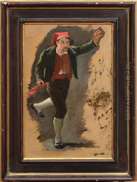 Study Of A Young Man Running Oil Painting by Thomas Jones Barker