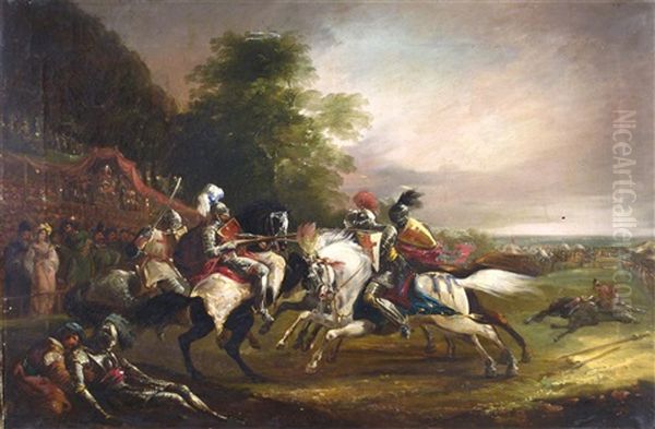 A Medieval Jousting Scene Oil Painting by Thomas Jones Barker