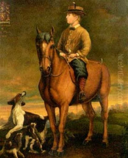 Portrait Of Eames Of Bridgend On Horseback With Hounds Oil Painting by Thomas Jones Barker