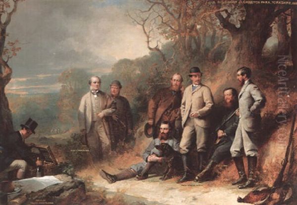 A Big Shoot At Grimston Park, Yorkshire Oil Painting by Thomas Jones Barker