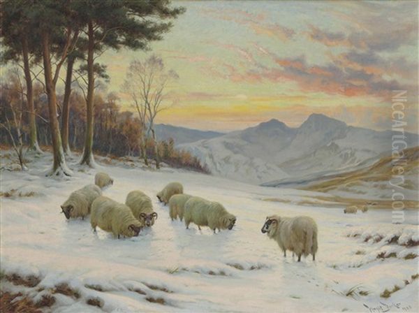 A Winter's Evening Oil Painting by Wright Barker