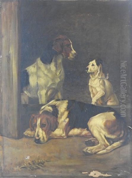 Foxhounds And A Terrier Oil Painting by Wright Barker