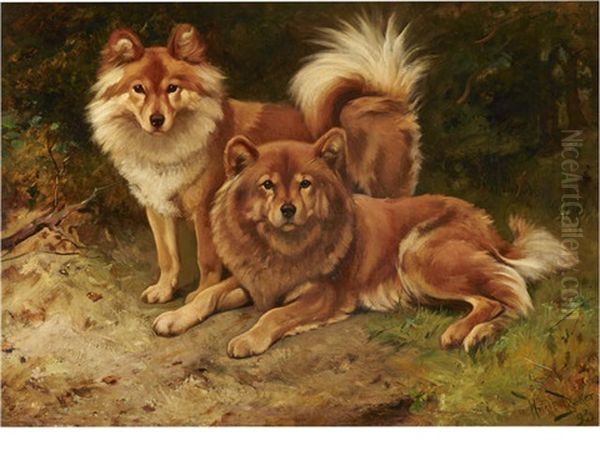 Two Chow Chows Oil Painting by Wright Barker