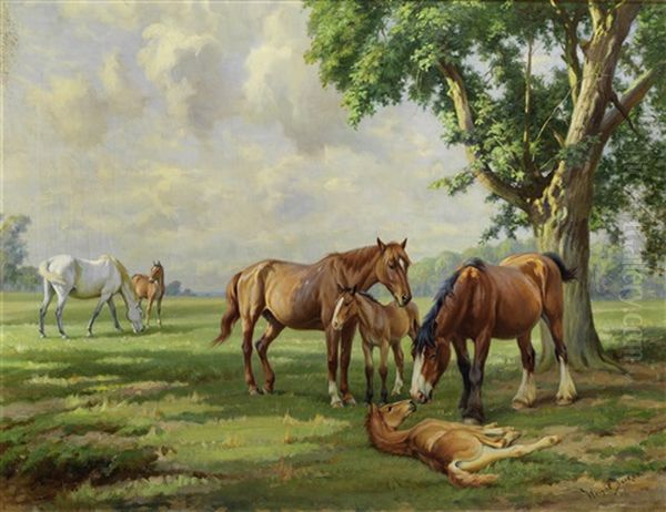 Horses At Huthwaite Oil Painting by Wright Barker