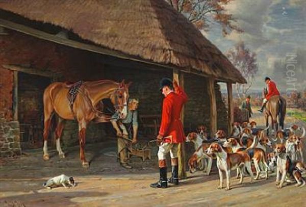 The Blacksmith Shoes The Horse Before The Hunt Oil Painting by Wright Barker