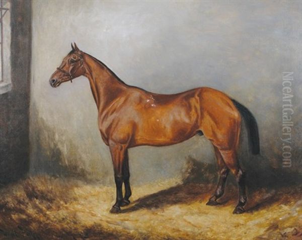 Chestnut Horse In A Stable by Wright Barker