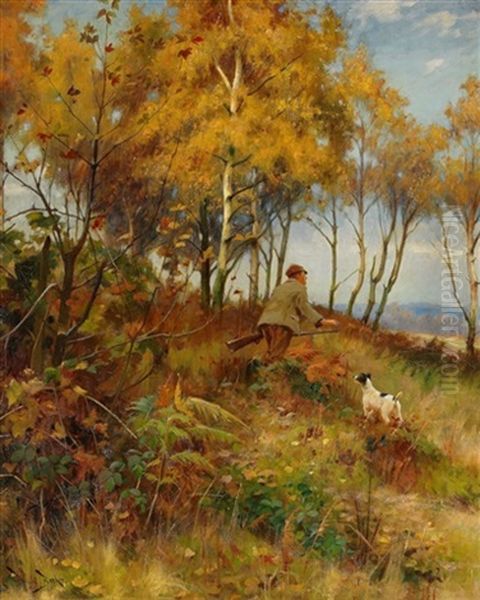 Hostlandskap Med Jagare Och Hund Oil Painting by Wright Barker