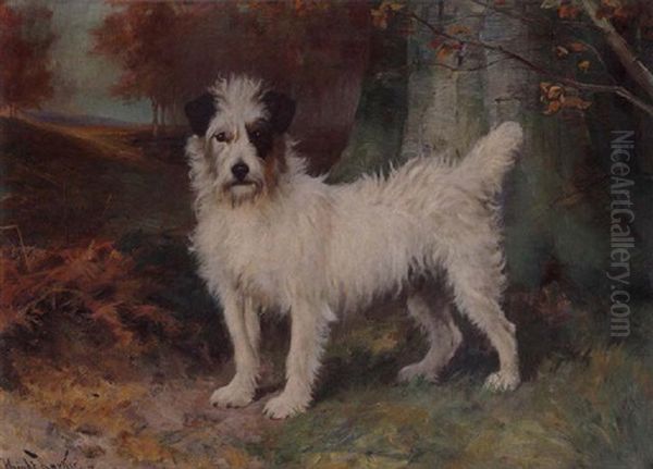 Portrait Of A Terrier In A Landscape Oil Painting by Wright Barker