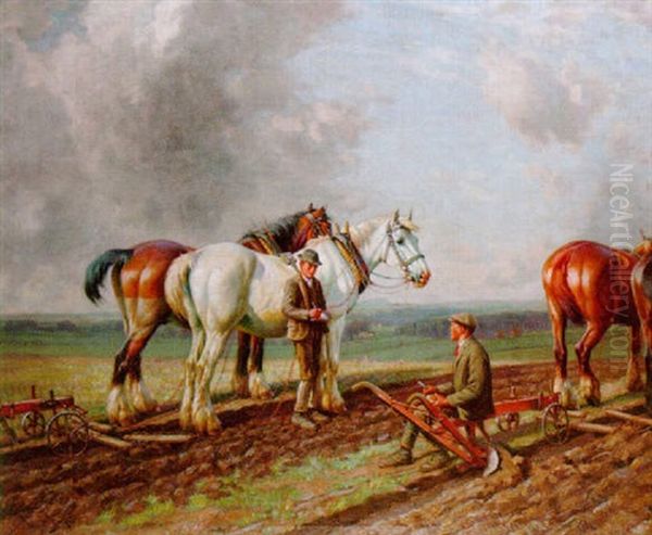 A Rest From Ploughing Oil Painting by Wright Barker