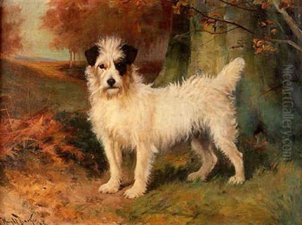 A Terrier In  Landscape Oil Painting by Wright Barker