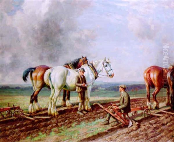 A Rest From Ploughing Oil Painting by Wright Barker