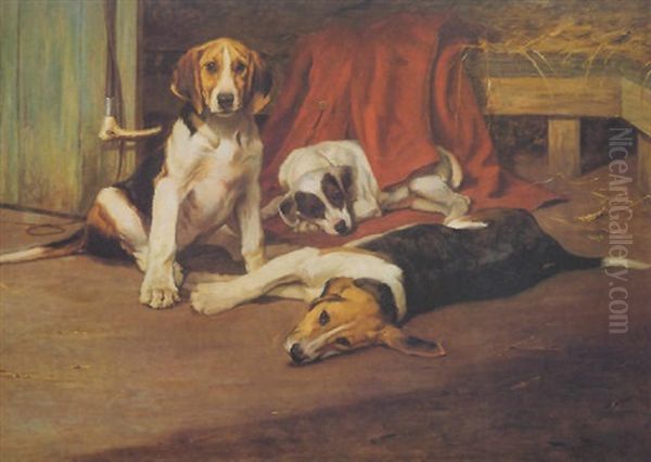 Awaiting The Return Of The Pack Oil Painting by Wright Barker