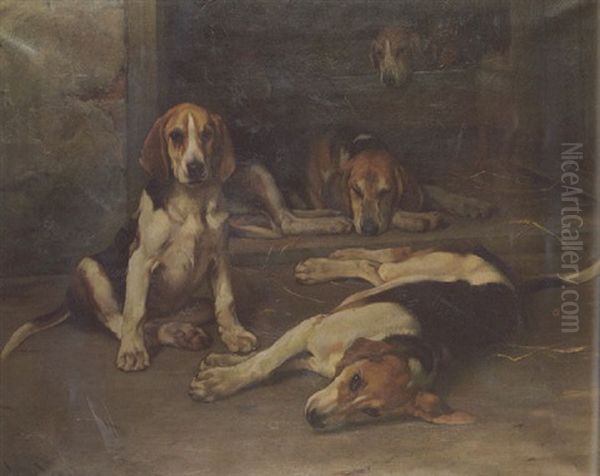 Two Couple Resting In A Kennel Oil Painting by Wright Barker