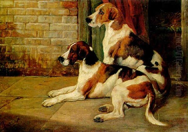 Hounds By A Kennel Oil Painting by Wright Barker