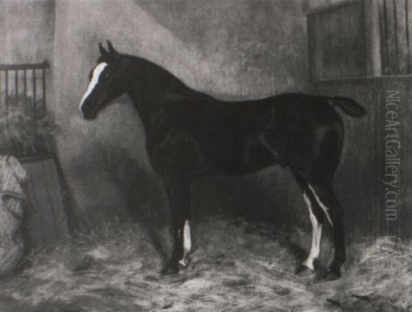 Portrait Of A Hunter In A Stable Oil Painting by Wright Barker