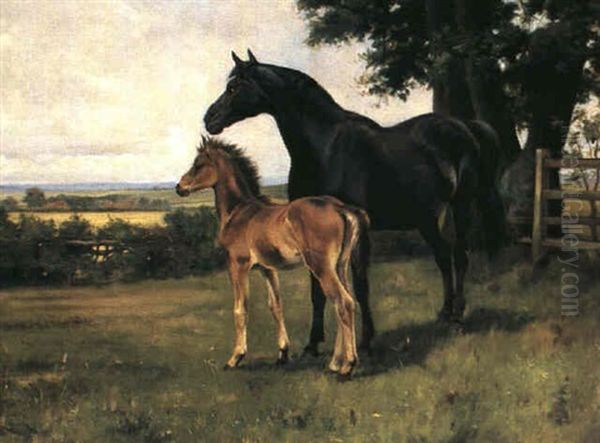 A Mare And Foal Oil Painting by Wright Barker