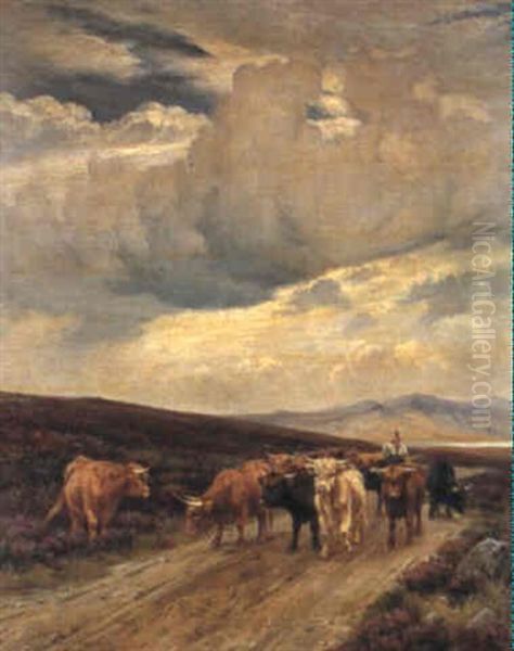 Driving Cattle In The Highlands by Wright Barker