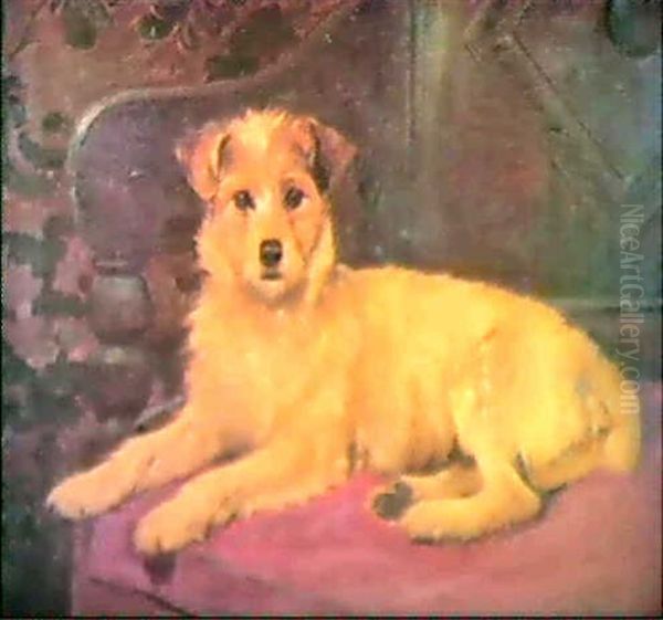 A Terrier On A Settee by Wright Barker