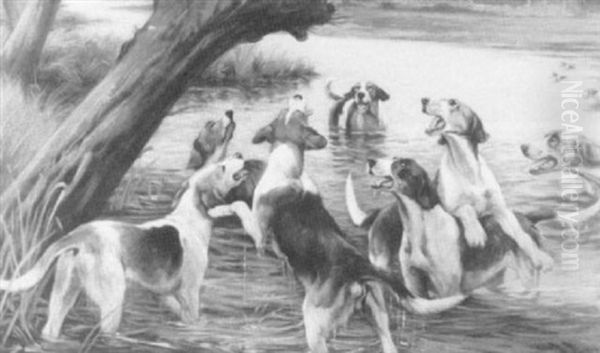 Baying Hounds Oil Painting by Wright Barker