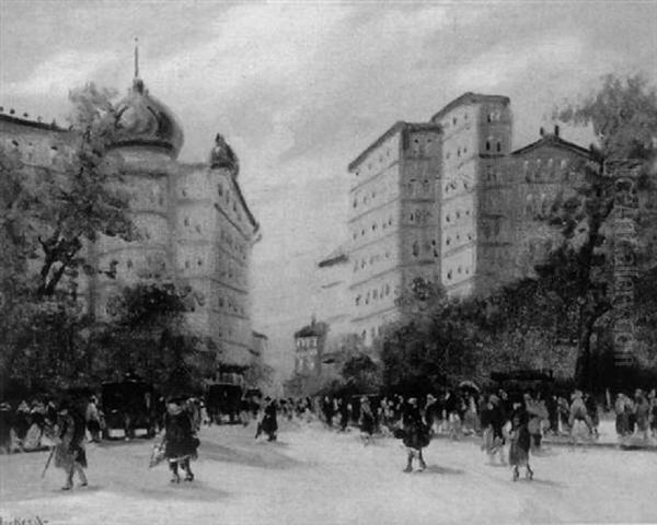 Belebter Boulevard Im Vorfruhling Oil Painting by Anatol Barkes