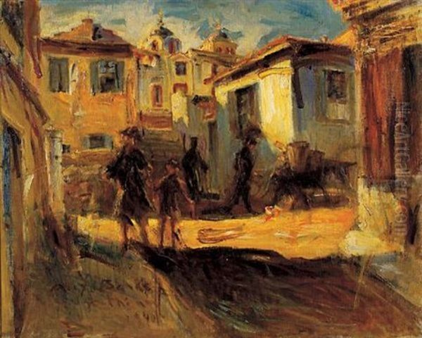 Street In Plaka, Athens Oil Painting by Alexander Barkoff