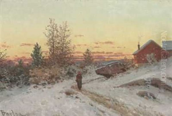 Vinterlandskap Med Hus Oil Painting by Philip Barlag