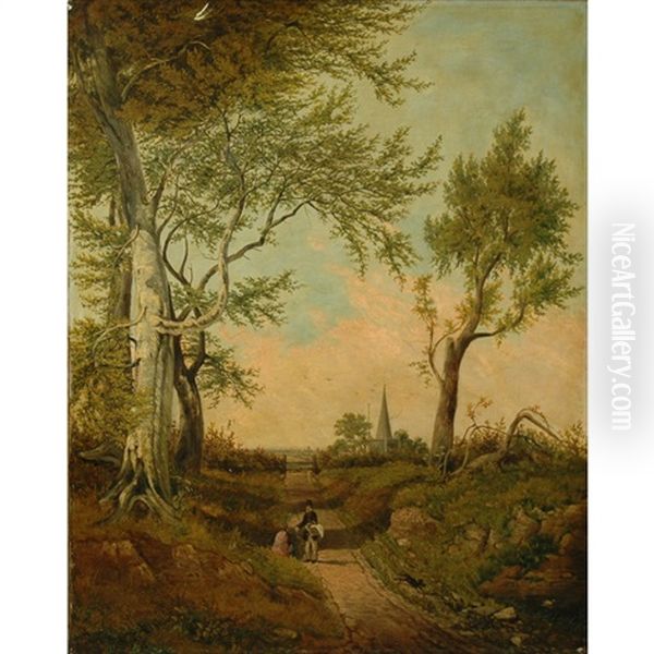 Travelers On A Country Road Oil Painting by Adam Barland