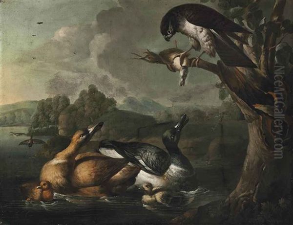 A River Landscape With Ducks And A Kestrel by Francis Barlow