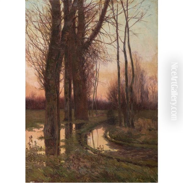 Fall Landscape With Stream Oil Painting by John Noble Barlow