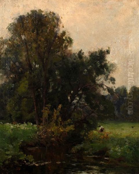 Riverbank Figure Oil Painting by John Noble Barlow