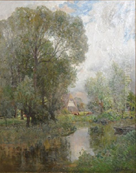 Backwater On The Ouse Oil Painting by John Noble Barlow