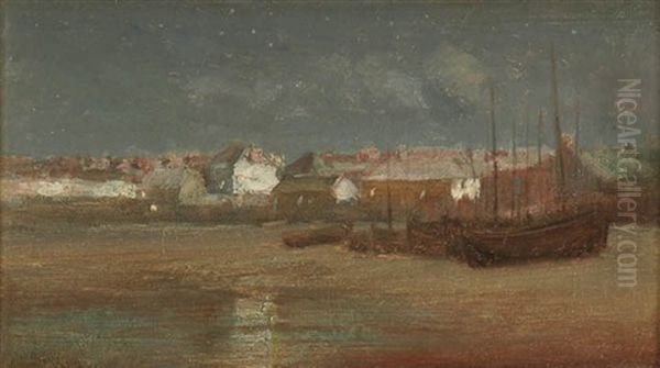 Nocturnal Scene With Boats Oil Painting by John Noble Barlow