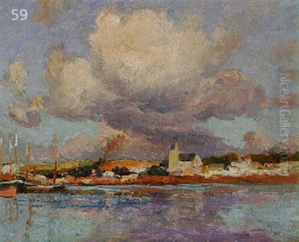 An Estuary Scene Oil Painting by John Noble Barlow