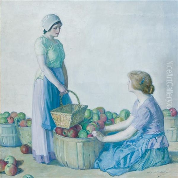 Gathering Apples Oil Painting by Myron Barlow