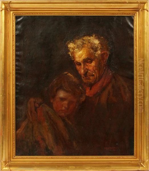 Man With Young Child Oil Painting by Myron Barlow