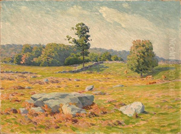 Impressionist Landscape With Rocky Meadow Oil Painting by Edward Herbert Barnard