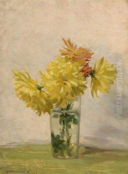 Still Life With Bouquet Of Yellow Flowers Oil Painting by Edward Herbert Barnard