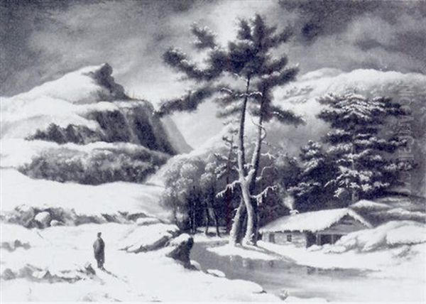 Solitary Figure In A Winter Landscape Oil Painting by Edward Herbert Barnard